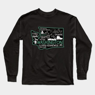 Everett Washington cute map Tacoma Seattle Kennewick Spokane Long Sleeve T-Shirt